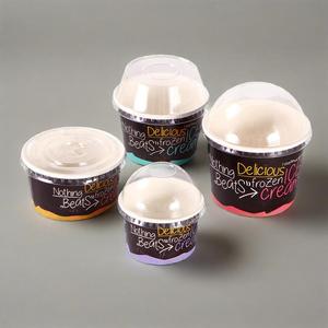 Customized Gold Stamping Paper Ice Cream Cups with Paper Lids Brown Paper Sundae Bowl Disposable Kraft Frozen Yogurt Cup - Product Image 4