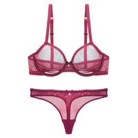 Nouveauté Ensemble de soutien-gorge en dentelle à mailles avec nœud et string pour femmes Grande taille Lingerie sexy Sous-vêtements Ensembles de culottes