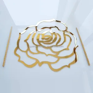 Altın ayna akrilik Placemat tutucu yemek masası için özel akrilik çiçek şarj plakası