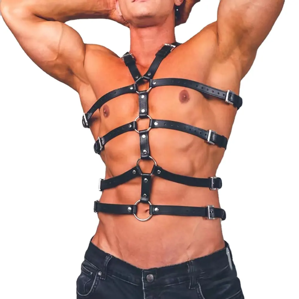 PU Sexo Arnês Cinto Fetiche Homens Gay Roupa Interior Gótico Estilo Do Punk Exótico Ajustável Body Chest Harness BDSM Bondage Cinto