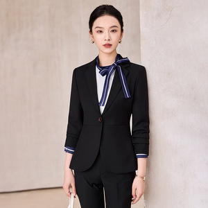 Women's Grey Professional Suit Set Autumn Three Quarter Sleeve Anti-Wrinkle Office Lady <b>Work</b> Uniform - Product Image 2