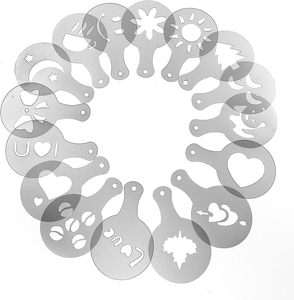 Pochoirs à café en plastique blancs, 16 pièces, épaissis, pour motifs de dessin et impression fantaisie, et pour la création de motifs floraux en mousse de café - Product Image 1
