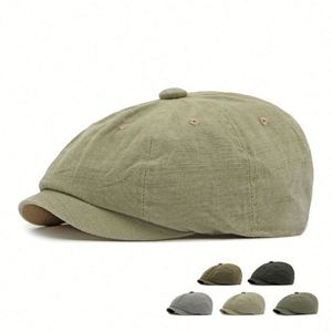 Summer British Vintage Beret <b>Hat</b> Men Washed Cotton Solid Color Newsboy <b>Hat</b> - Product Image 1