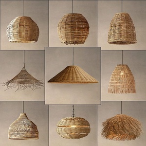 Lustre en rotin tressé à la main, lampe à fleurs multi-niveaux, lampe suspendue rustique pour salle à manger, grande lampe à <span class=keywords><strong>suspension</strong></span> en forme de panier rond - Product Image 6