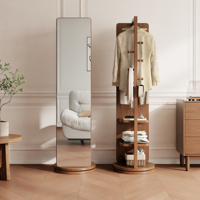 Miroir sur pied pivotant et mobile en bois pleine longueur avec espace de rangement sur roulettes, style moderne et épuré pour chambre à coucher CYJ023