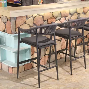 CDG Wholesale modern outside high chairs rope woven cafe restaurant high bar stool outdoor bar chairs