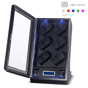 Sang trọng màu đen sơn mài bằng gỗ xem Winder sáu cánh quạt 12 + 2 đồng hồ PU da tự động Trường hợp/hộp sợi carbon xem hộp hiển thị - Product Image 2