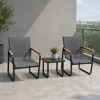 Ensemble bistrot moderne 3 pièces pour extérieur, structure en acier, fauteuils en Teslin, table basse, mobilier de patio imperméable
