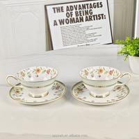 Ensemble de tasses à thé et à café de luxe en céramique, motif floral, pour le thé de l'après-midi, cadeau de banquet, tasse ronde pour couple