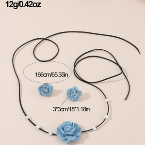 أزياء الدنيم كاميليا زهرة اللؤلؤ القرط مرصعة قلادة النساء العصرية قابل للتعديل Bowknot حبل المختنق المجوهرات - Product Image 6