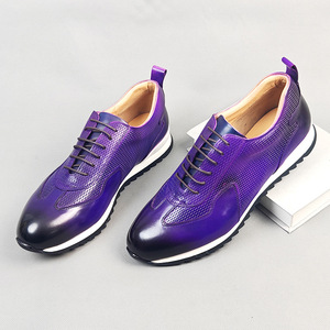 Baskets rétro en cuir pour hommes, bout rond, à lacets, respirantes, chaussures de marche, tige en cuir de vache, semelle en caoutchouc, couleur unie - Product Image 3