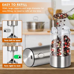 Stainless Steel Electric Ceramic Salt <b>Pepper</b> <b>Grinder</b> Set Rechargeable Adjustable Coarseness Eco-Friendly Dishwasher Safe 95ml - Product Image 2