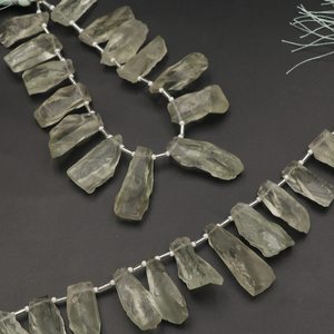 Natural Green Amethyst Raw Beads Rough Gemstone Strand Healing Crystal <b>Stones</b> 9x19mm To 10x22mm - Product Image 3