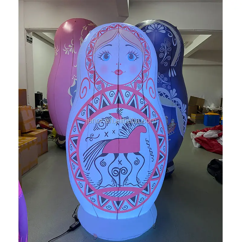 Lovely Inflatable Matryoshka Set Inflatable Russia Doll Cartoon with Light for Party Decoration
