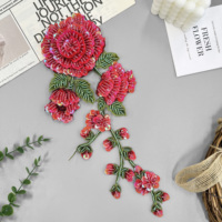 En stock, applique florale brodée en sequins 3D rouges, accessoires pour robes de danse, décoration de vêtements DIY