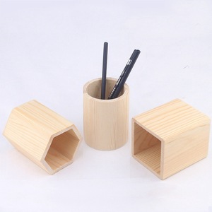 <b>Solid</b> <b>Wood</b> Pen Holder Square Hexagonal Round <b>Desk</b> Organizer Office Storage Pine Beech <b>Wood</b> Craft Gift - Product Image 3