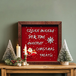 Christmas decorative painting, Santa Claus, wooden <b>framed</b> ornament, festive scene, English home wall hanging. - Product Image 3