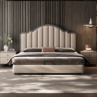 Lit king-size de luxe minimaliste au design moderne, cadre de lit rembourré en cuir véritable haut de gamme pour mobilier de chambre