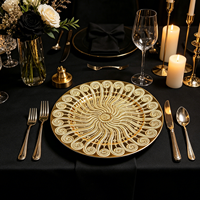 Assiette de Présentation en Plastique PP Doré Électroplaqué de Haute Qualité, Motif Spirale Intricaté, Idéale pour les Célébrations et Fêtes