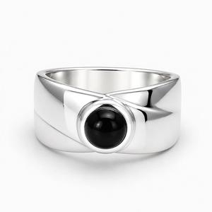 <b>Black</b> <b>Onyx</b> 925 Sterling Silver Women's <b>Ring</b>-Bezel Setting on Sculptural Wave Band Trendy Gemstone <b>Ring</b> - Product Image 2