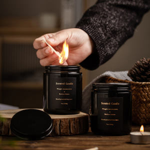 Bougies parfumées d'aromathérapie en cire <span class=keywords><strong>de</strong></span> soja 200 infusée <span class=keywords><strong>de</strong></span> cristal noir mat <span class=keywords><strong>de</strong></span> verre 100% avec logo personnalisé Vente en gros - Product Image 2