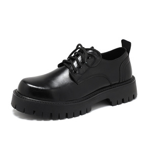 Chaussures en cuir blanc pour hommes, chaussures à semelles épaisses avec talons surélevés, style rétro, grande taille pour hommes, chaussures formelles à bout rond - Product Image 3
