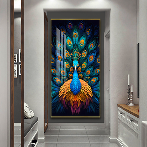 Entrée Peinture Décorative Pleine Fleur Paon Oeuvre Imprimée sur Miroir Brillant Peinture Animal Cristal Porcelaine Peinture - Product Image 2