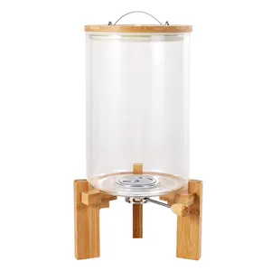 5L 8L Kitchen Glassware Glass Rice Dispenser Bucket with Glass Measuring Cup and Wooden Base