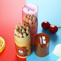 Ensemble de crayons de couleur pour enfants, 12 couleurs, dessin animé, avec taille-crayon, logo personnalisé, vente en gros, OEM