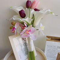 Bouquet de mariée élégant de style français, fleurs artificielles en soie, lotus, tulipe, toucher naturel, durable, décoration de mariage, accessoire photo