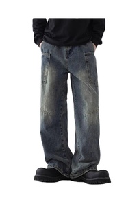 Jeans à jambe droite et à <span class=keywords><strong>grande</strong></span> poche de style américain High Street <span class=keywords><strong>pour</strong></span> hommes Pantalons décontractés rétro à jambe large et ample Jeans à la mode - Product Image 2