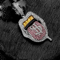 Collier pendentif lèvre personnalisé style Iced Out, fabrication sur mesure |   Chaîne cubaine de Miami avec symbole du dollar pour rappeur