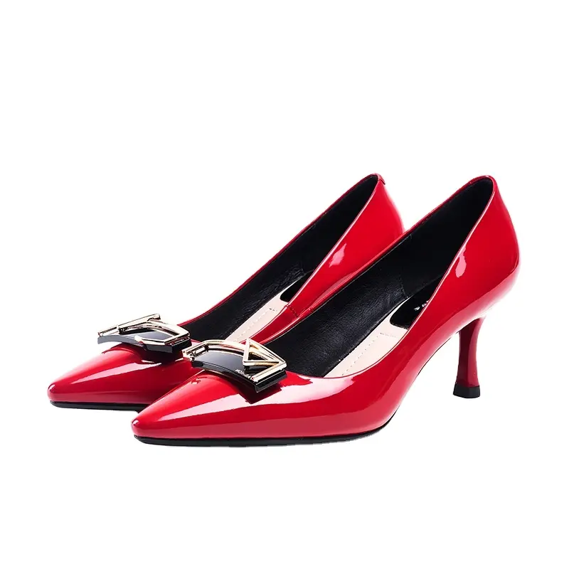 2024 Universe J013 zapatos de tacón alto de cono rojo hechos a mano de alta calidad de lujo primavera piel de cerdo cómodos zapatos de tacón para mujer