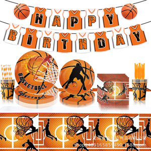 Articles de fête sur le thème du basketball : assiettes en papier, serviettes, fourchettes, ensemble de décoration jetable pour anniversaire d'enfants de 8 à 13 ans - Product Image 4