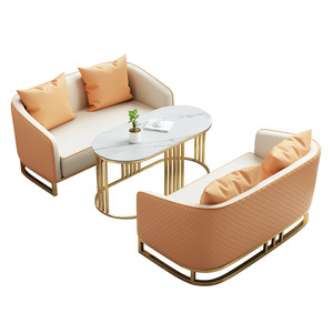 Hotel Sofa Set With Table And Chairs Fabric Metal <b>Frame</b> Durable For Reception Area - Product Image 6