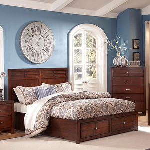 Juego de Dormitorio Tradicional Marrón - Cama con Paneles y Cajones de Almacenamiento, Cómoda y Mesita de Noche - Product Image 1