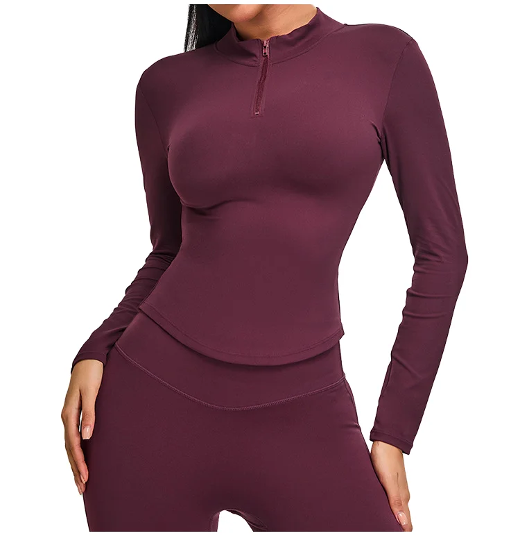 Women's Professional Running Training Sports Tops T-Shirt Long Sleeves Half-Zip Yoga Clothes Elastic Waist Breathable Fitness