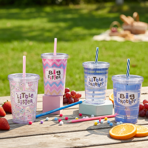 Tumbler Plastik Dinding Ganda 10oz dengan Cetakan Kakak Perempuan Lucu, Bebas BPA, Anti Bocor, Dapat Digunakan Kembali, Dilengkapi Tutup, Botol Air Terisolasi untuk Perjalanan - Product Image 1