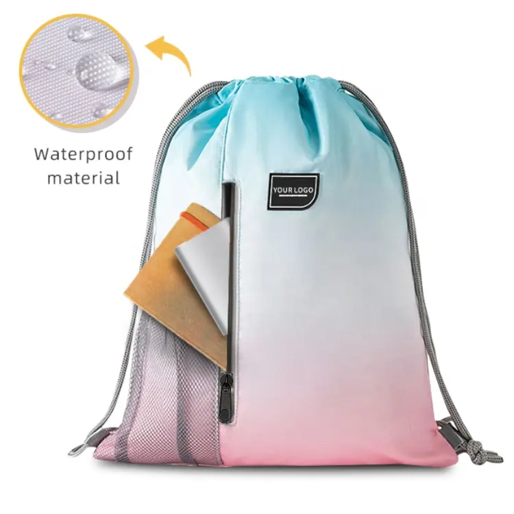 Özel logo polyester alışveriş ipli çanta süblimasyon baskı spor spor çanta İpli sırt çantası