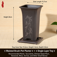 Pot de fleurs carré en résine 15,7 cm, plusieurs trous de drainage, écologique, style chinois simple, pour utilisation sur bureau ou dans un jardin, idéal pour orchidées et bonsaïs