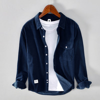 Chemise-veste en velours côtelé respirant 100 % coton pour homme, style japonais rétro, manches longues, couleur unie, décontractée, avec poche à rabat