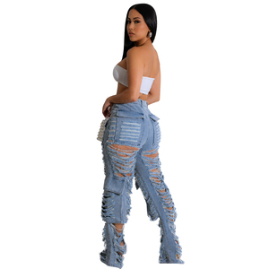 Sexy New <strong>Women's</strong> Ripped Open Wide <strong>Stretch</strong> <strong>Jeans</strong> Pants for <strong>Women</strong> - Product Image 3
