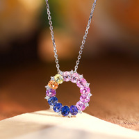 Laborgezüchteter bunter Saphir-Regenbogen-Anhänger, Blumenkette im Bubble-Stil, mit Diamanten besetzt, elegante S925 Silberkette