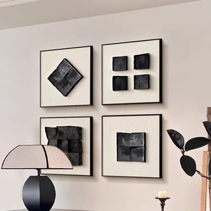 Pintura abstracta geométrica moderna minimalista en blanco y negro, cuadro cuadrado con marco de aleación de aluminio, arte de pared en lienzo con acabado en óleo para sala de estar - Product Image 5