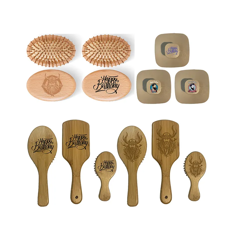 Factory custom pattern UV technology Printing Wooden Hair Brush Wooden Comb Detangling Brush Bamboo Airbag Massage Comb