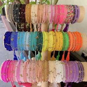 Pulsera de Cuentas de Cristal Curativas de Piedra Preciosa Natural de 3 mm, Pulsera Ajustable Hecha a Mano con Borlas de Cristal Coloridas - Product Image 5