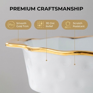 Juego de 4 Platos para Hornear de Porcelana Blanca de 8, 10.25, 12 y 14 Pulgadas con Borde Dorado, Cazuela de Cerámica con Diseño de Puntos en Relieve para Horno y <span class=keywords><strong>Microondas</strong></span> - Product Image 3