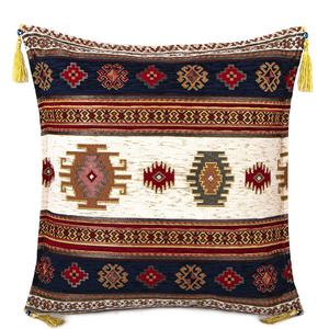 Funda de Cojín Turco y Otomano con Diseño Kilim en Blanco y Azul Marino - Product Image 1