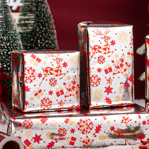 Reversible Christmas <b>Wrapping</b> <b>Paper</b> Roll 17 Inch X 33 Feet Metallic Gold Foil Elk and Gift Box with Snowflake - Product Image 2