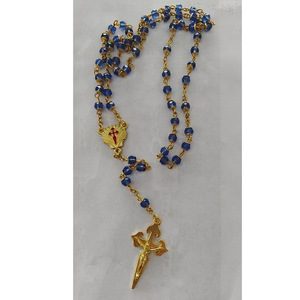 Collier chapelet en or et cristal noir, croix de Santiago, bijoux religieux, cadeau unisexe 4x6mm - Product Image 4